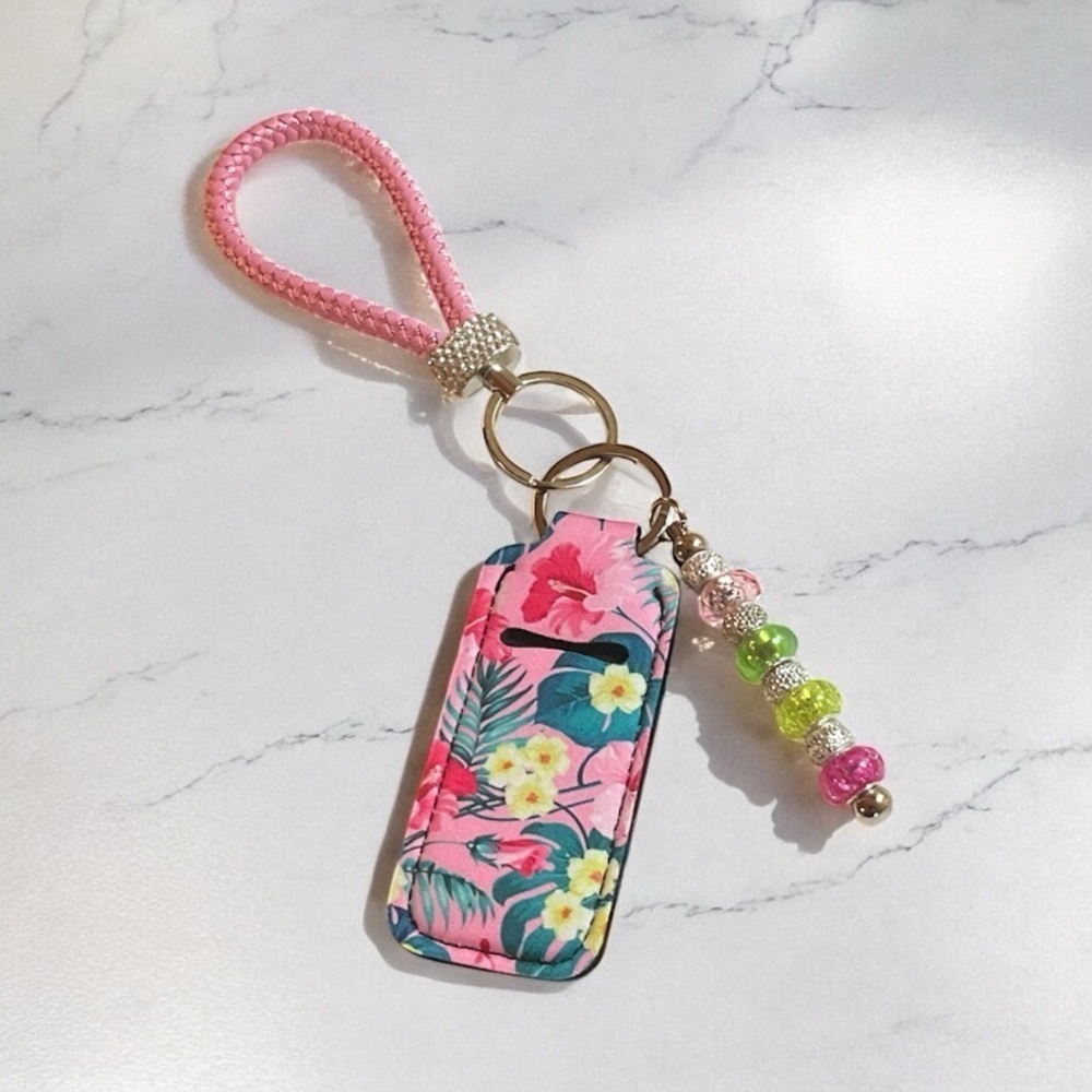 Pink Keychain & Floral Lipstick Pouch - Picture 1 of 5